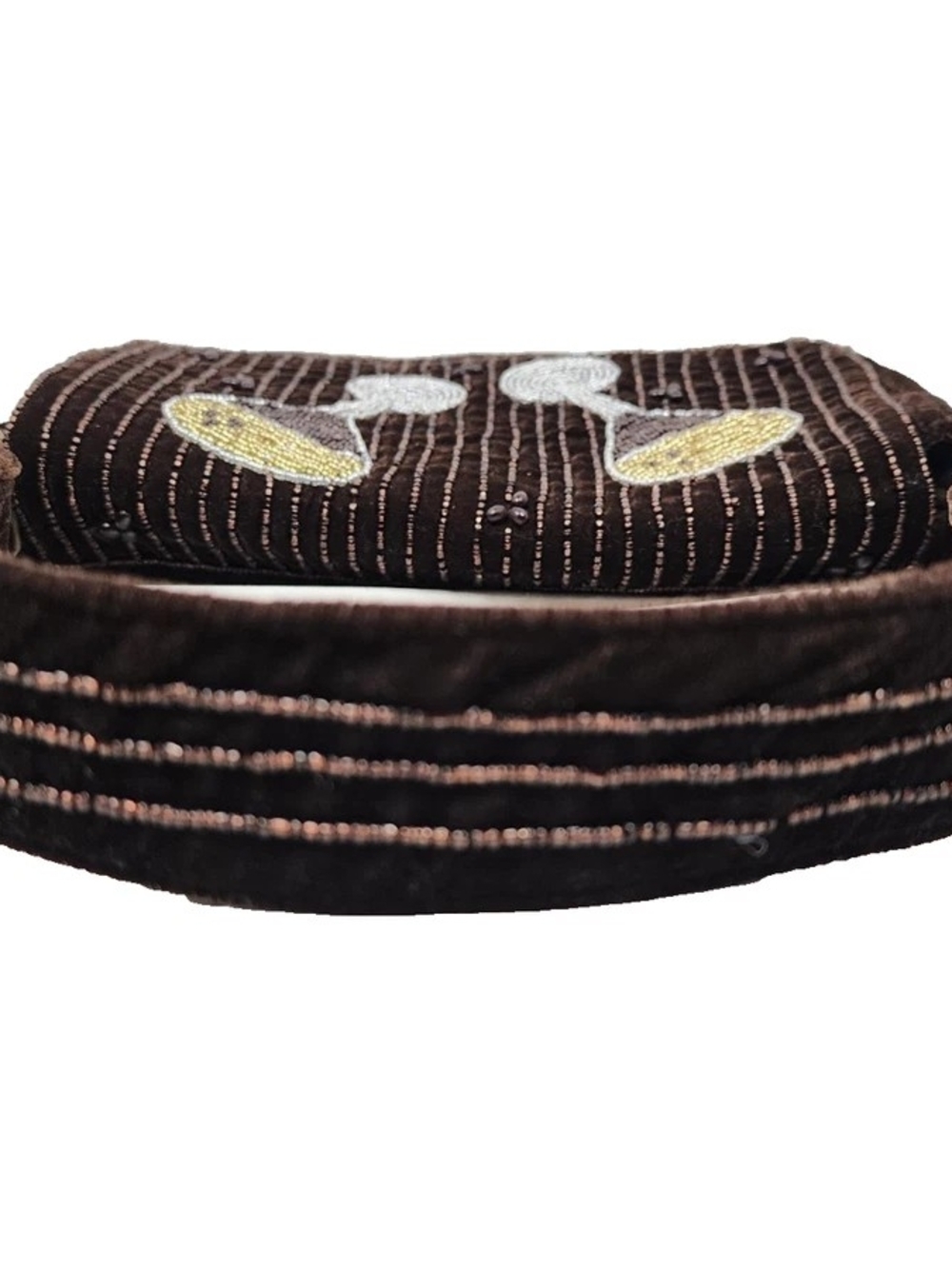 A New Day-Brown Velvet Beaded Martini Glass Shoulder Bag  - Picture 4 of 5